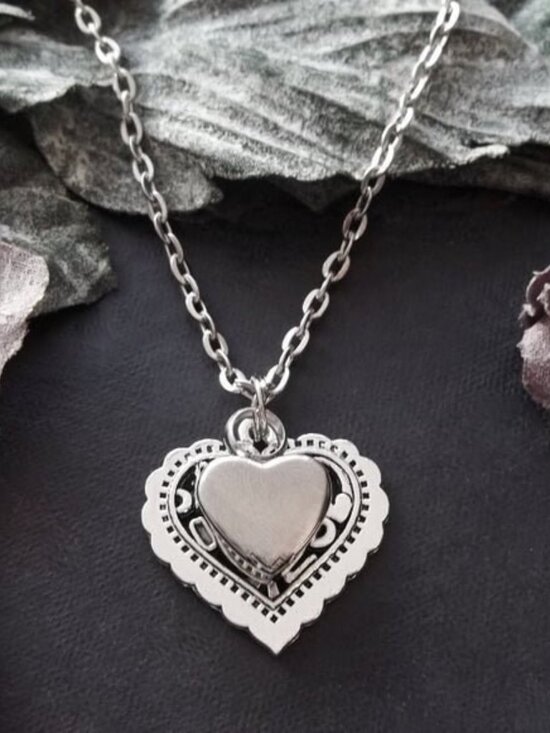 Handmade Jewelry - Stainless Steel Double Heart Butterfly Locket Necklace Keepsake Jewelry